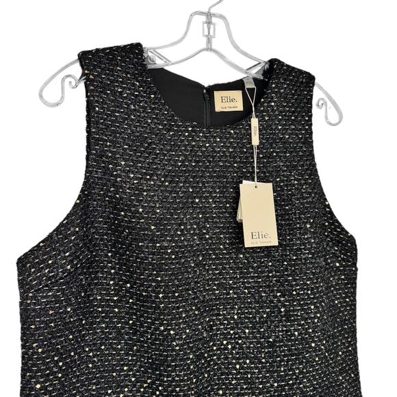 Elie. Elie Tahari Black Gold Metallic Tweed Shift Dress with Sequins Sz 14 NWT - Picture 4 of 13